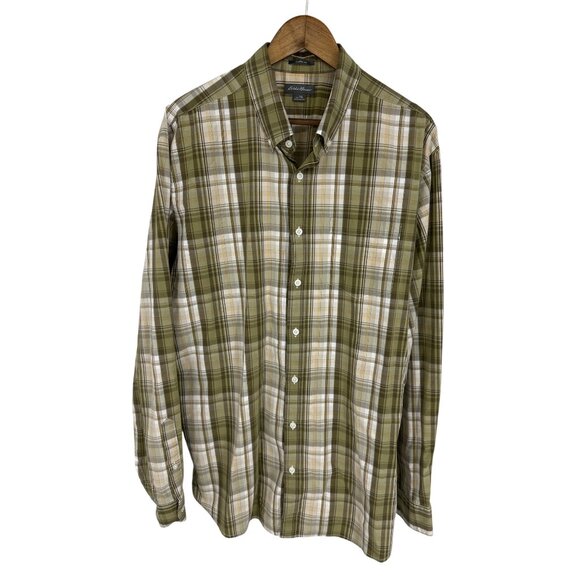 Eddie Bauer Mens Classic Fit Green Plaid Button-Down Long Sleeve Shirt Size TXL - Picture 1 of 11